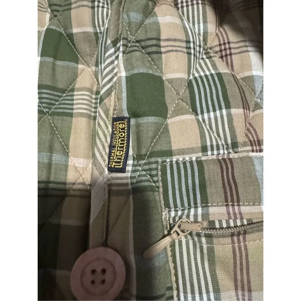 L.L. Bean quilted tan chore plaid lining Thermore jacket button front M - Picture 6 of 11